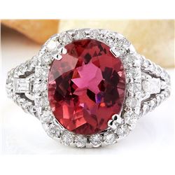 6.22 CTW Natural Tourmaline 14K Solid White Gold Diamond Ring