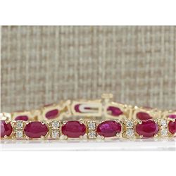 11.01 CTW Natural Ruby And Diamond Bracelet In 18K Yellow Gold
