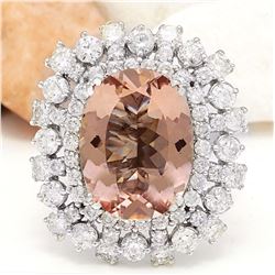 13.35 CTW Natural Morganite 14K Solid White Gold Diamond Ring