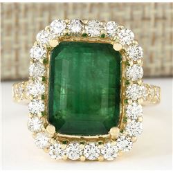 7.91 CTW Natural Emerald And Diamond Ring In 18K Yellow Gold