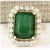 Image 1 : 7.91 CTW Natural Emerald And Diamond Ring In 18K Yellow Gold