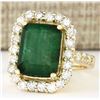 Image 2 : 7.91 CTW Natural Emerald And Diamond Ring In 18K Yellow Gold