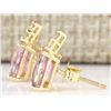 Image 2 : 2.65 CTW Natural Pink Tourmaline And Diamond Earrings 14k Solid Yellow Gold