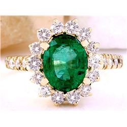 3.03 CTW Natural Emerald 14K Solid Yellow Gold Diamond Ring