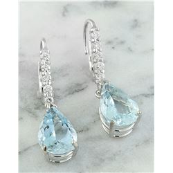 6.45 CTW Aquamarine 14K White Gold Diamond Earrings