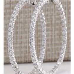 4.23 CTW Natural Diamond Hoop Earrings 14K Solid White Gold