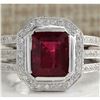 Image 1 : 3.86 CTW Natural Red Rubelite And Diamond Ring 18K Solid White Gold