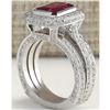 Image 3 : 3.86 CTW Natural Red Rubelite And Diamond Ring 18K Solid White Gold