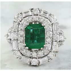 5.12 CTW Emerald 18K White Gold Diamond Ring