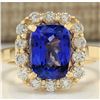 Image 1 : 4.15 CTW Natural Tanzanite And Diamond Ring In 18K Yellow Gold