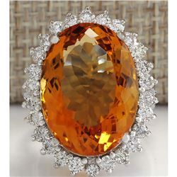 17.30 CTW Natural Citrine And Diamond Ring 18K Solid White Gold