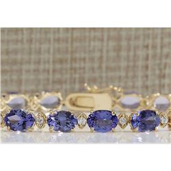 18.03 CTW Natural Tanzanite And Dimond Bracelet In 14k Solid Yellow Gold