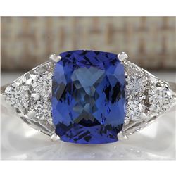 2.51 CTW Natural Blue Tanzanite And Diamond Ring In 18K White Gold