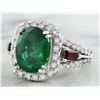 Image 2 : 5.20 CTW Emerald Ruby 14K White Gold Diamond Ring