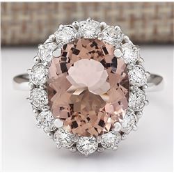 7.04 CTW Natural Morganite And Diamond Ring In 14k White Gold