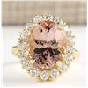 Image 1 : 8.85 CTW Natural Morganite And Diamond Ring In 18K Solid Yellow Gold