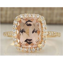 3.72 CTW Natural Morganite And Diamond Ring In 14k Solid Yellow Gold