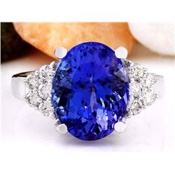8.40 CTW Natural Tanzanite 18K Solid White Gold Diamond Ring