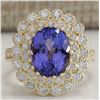 Image 1 : 5.42 CTW Natural Blue Tanzanite And Diamond Ring In 18K Yellow Gold
