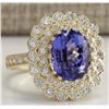Image 2 : 5.42 CTW Natural Blue Tanzanite And Diamond Ring In 18K Yellow Gold