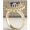 Image 3 : 5.42 CTW Natural Blue Tanzanite And Diamond Ring In 18K Yellow Gold
