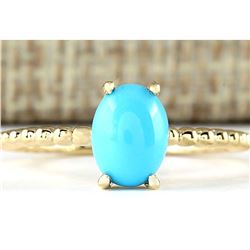 1.20 CTW Natural Turquoise Ring In 18K Yellow Gold