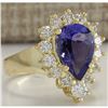Image 2 : 3.33 CTW Natural Blue Tanzanite And Diamond Ring 18K Solid Yellow Gold