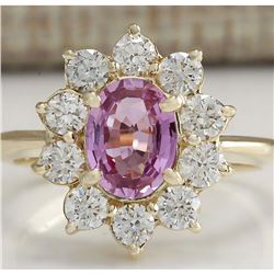 2.37 CTW Natural Pink Ceylon Sapphire Diamond Ring 14K Solid Yellow Gold