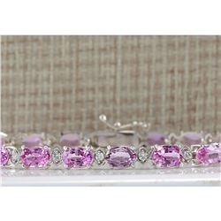 14.10CTW Natural Pink Sapphire And Diamond Bracelet In 14K Solid White Gold