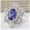 Image 2 : 5.11tw Natural Blue Tanzanite And Diamond Ring 18K Solid White Gold