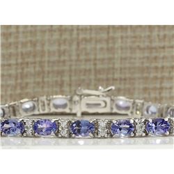 11.01 CTW Natural Tanzanite And Dimond Bracelet In 14k Solid White Gold