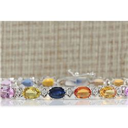 13.35 CTW Natural Sapphire And Diamond Bracelet In 14K Solid White Gold