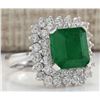Image 2 : 5.42 CTW Natural Emerald And Diamond Ring In 18K White Gold