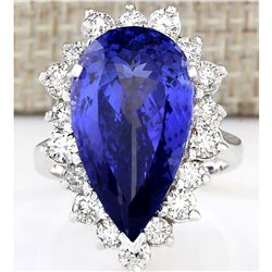 14.83 CTW Natural Blue Tanzanite And Diamond Ring 14K Solid White Gold