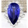 Image 1 : 14.83 CTW Natural Blue Tanzanite And Diamond Ring 14K Solid White Gold