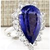 Image 2 : 14.83 CTW Natural Blue Tanzanite And Diamond Ring 14K Solid White Gold