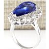 Image 3 : 14.83 CTW Natural Blue Tanzanite And Diamond Ring 14K Solid White Gold