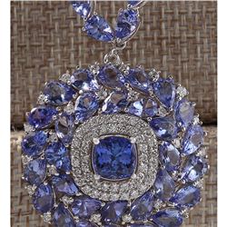 63.10 CTW Natural Tanzanite And Diamond Necklace In 18K White Gold