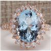 Image 1 : 6.77 CTW Natural Aquamarine And Diamond Ring In 18K Solid Rose Gold