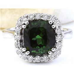 4.21 CTW Natural Tourmaline 18K Solid White Gold Diamond Ring