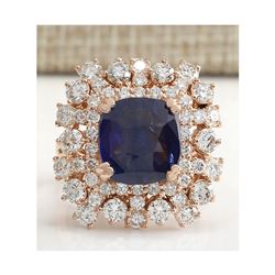7.46 CTW Natural Blue Sapphire Diamond Ring 14K Solid Rose Gold