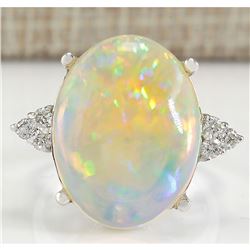 9.37 CTW Natural Opal And Diamond Ring In 18K White Gold