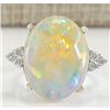 Image 1 : 9.37 CTW Natural Opal And Diamond Ring In 18K White Gold