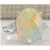 Image 2 : 9.37 CTW Natural Opal And Diamond Ring In 18K White Gold