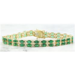 11.78  CTW Emerald 14K Yellow Gold Diamond Bracelet