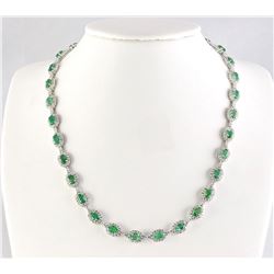 28.20 CTW Natural Emerald And Diamond Necklace In 14k White Gold