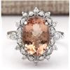 Image 1 : 4.38 CTW Natural Morganite And Diamond Ring In 18K White Gold