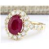 Image 2 : 3.33 CTW Natural Ruby And Diamond Ring In 18K Yellow Gold