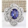 Image 1 : 5.11tw Natural Blue Tanzanite And Diamond Ring 14K Solid White Gold