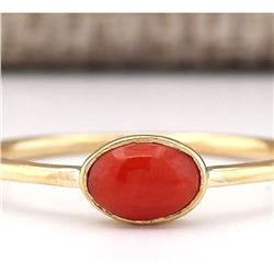 0.60 CTW Natural Coral Ring In 14k White Gold